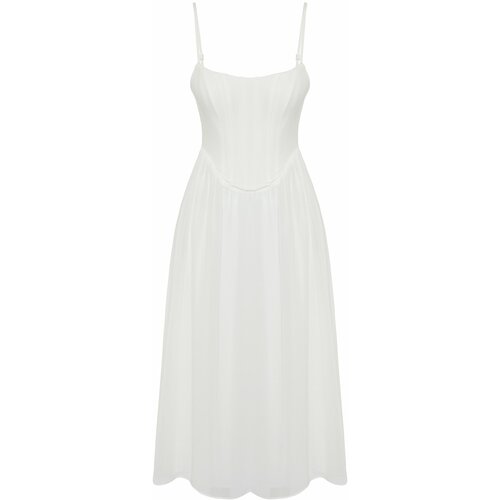 Trendyol White Waist Opening/Skater Lining Corset Detailed Tulle Elegant Evening Dress Slike