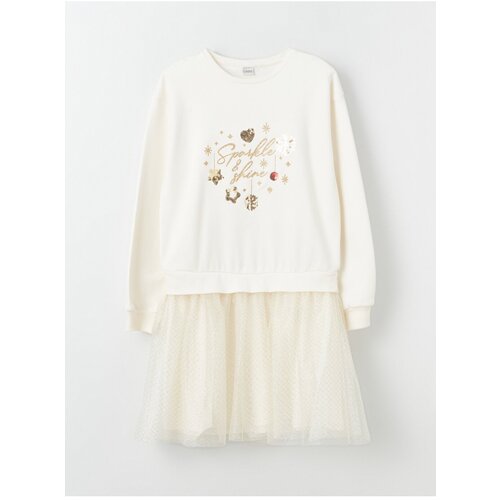 LC Waikiki Girl&amp;#039;s Dress with a Crew Neck Printed Long Sleeve Slike