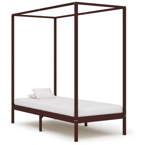 VidaXL Posteljni okvir z baldahinom temno rjav iz borovine 90x200 cm Slike