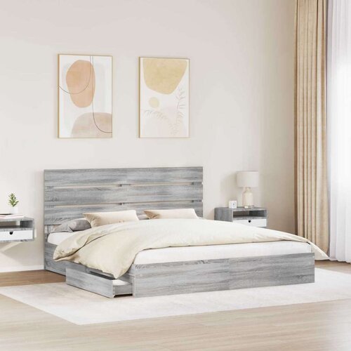  Krevet s od storage Siva Sonoma 200 x 200 cm Konstruirano drvo Slike