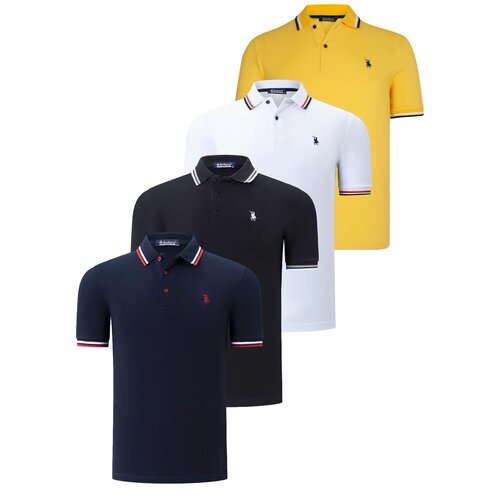 Dewberry QUAD SET T8594 MENS T-SHIRT-BLACK-WHITE-NAVY BLUE-YELLOW Cene