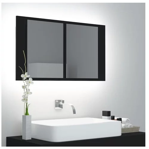  LED kopalniška omarica z ogledalom črna 80x12x45 cm