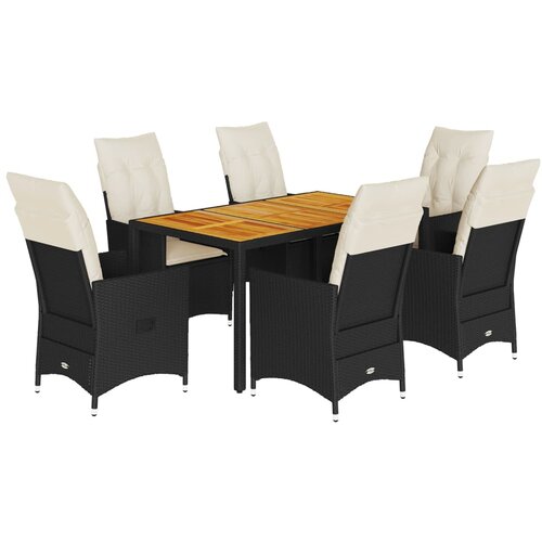  7-dijelni vrtni blagovaonski set s jastucima crni od poliratana Crna 150 x 90 x 75 cm Slike