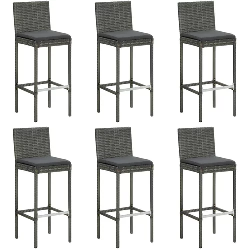 vidaXL Barski stolčki z blazinami 6 kosov siv poli ratan