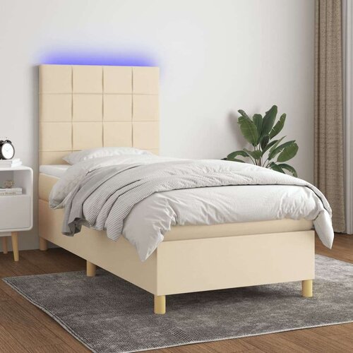  Box spring postelja z vzmetnico LED krem 100x200 cm blago, (20900844) Slike
