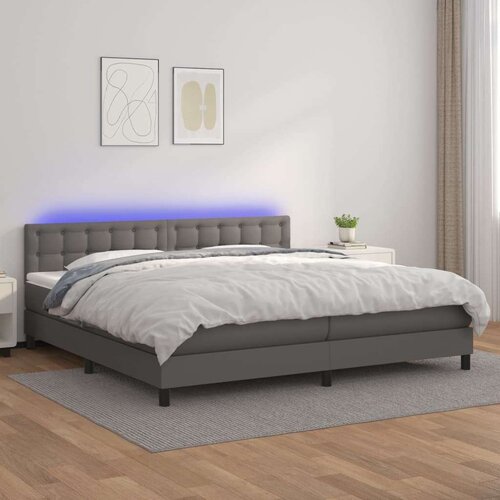  Box spring postelja z vzmetnico LED siva 200x200cm umetno usnje, (20788862) Slike