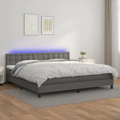  Box spring postelja z vzmetnico LED siva 200x200cm umetno usnje, (20788862)
