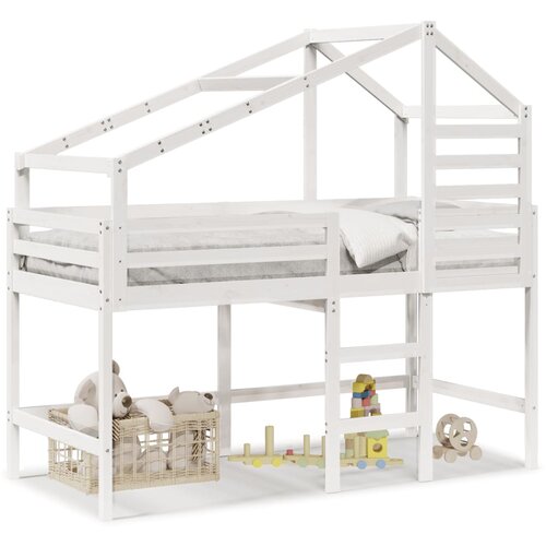 Maison Chic Postelja za odrasle - Posteljni Okvir z lestvijo in streho bel 80x200 cm borovina, (22082367) Cene