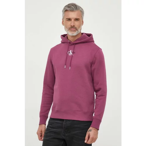 Calvin Klein Jeans Pulover moška, vijolična barva, s kapuco