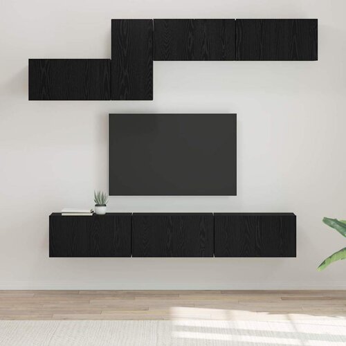  Set TV komoda s ladicama 7 pcs Crni hrast Konstruirano drvo Cene