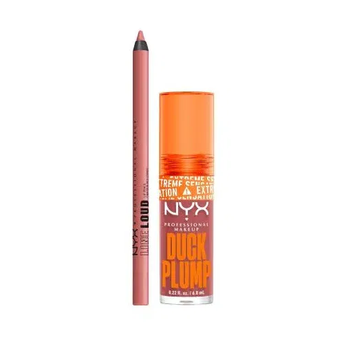 NYX Professional Makeup Duck Plump Set sjajilo za usne 6,8 ml Nijansa 03 Nude Swings + olovka za usne 1,2 g Nijansa 04 Born To Hustle