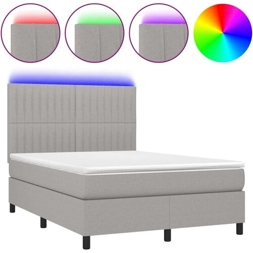  Krevet box spring s madracem LED svjetlosivi 140x200 cm tkanina Slike