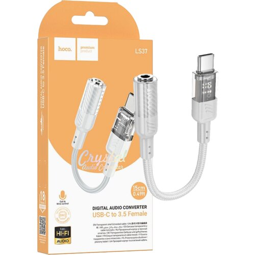 Hoco. Adapter za slu&amp;scaron;alice LS37 Spirit, USB Type-C na 3.5mm, USB-C, Bijeli Slike