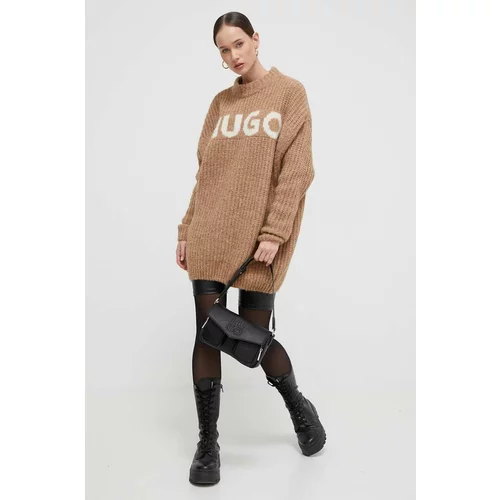 Hugo Volnen pulover ženski, rjava barva