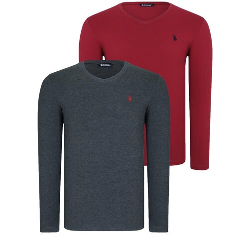 Dewberry DOUBLE SET T8587 V-NECK MEN'S SWEATSHIRT-BURGUNDY-ANTHRACITE Cijene