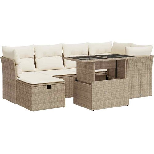  7-dijelni set vrtnih sofa od poliratana s jastucima bež Slike
