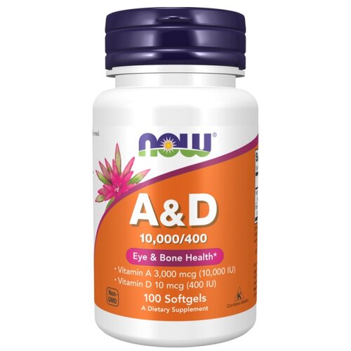 Now Foods Vitamin A &amp;amp; D NOW, 10 000/400 IE (100 mehkih kapsul) Slike