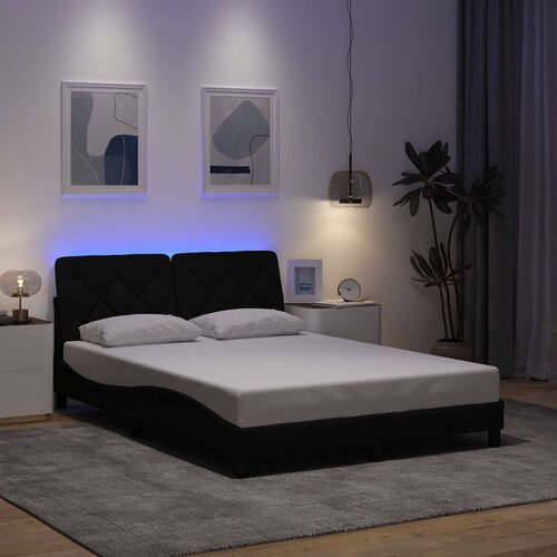  Okvir kreveta s LED-om bez madraca crni 140x200 cm od tkanine Slike