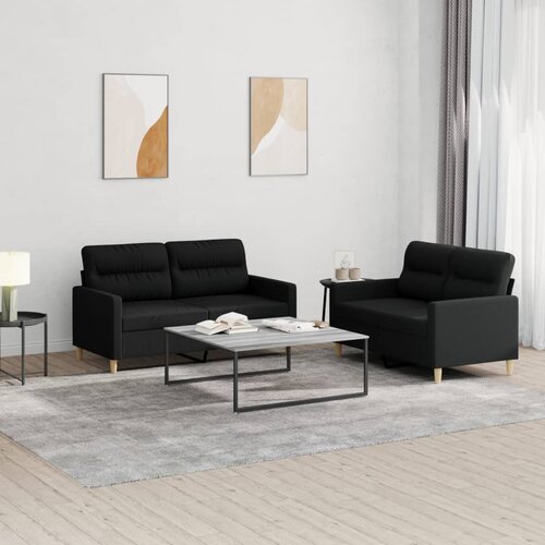  2-dijelni set sofa s jastucima crni od tkanine Cene