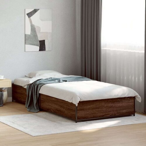 VidaXL Okvir za krevet smeđi hrast 90x190 cm konstruirano drvo i metal Slike