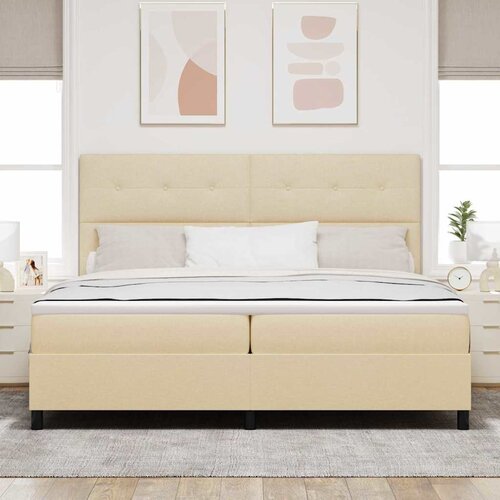  Krevet s opruga kutije s uzglavljem Krema 200 x 200 cm tkanina Slike