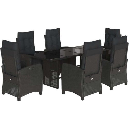  7-dijelni vrtni blagovaonski set s jastucima crni od poliratana Slike