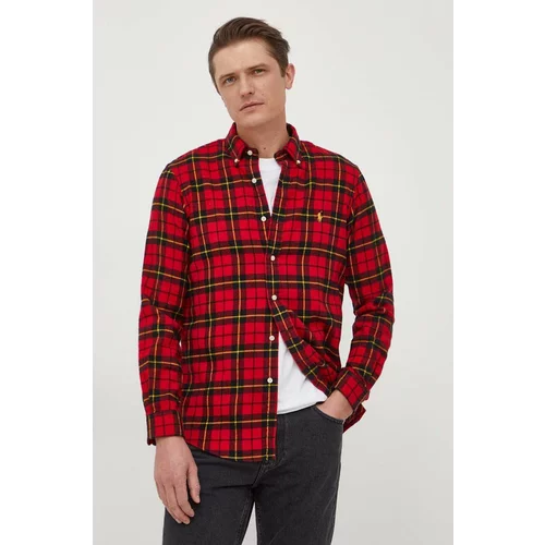 Polo Ralph Lauren Pamučna košulja za muškarce, boja: crvena, regular, s button-down ovratnikom