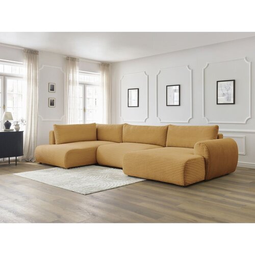 Bobochic Paris gorčično rumena raztegljiva kotna sedežna garnitura iz rebrastega žameta (desni kot/v obliki črke &amp;quot;u&amp;quot;) lucien Slike