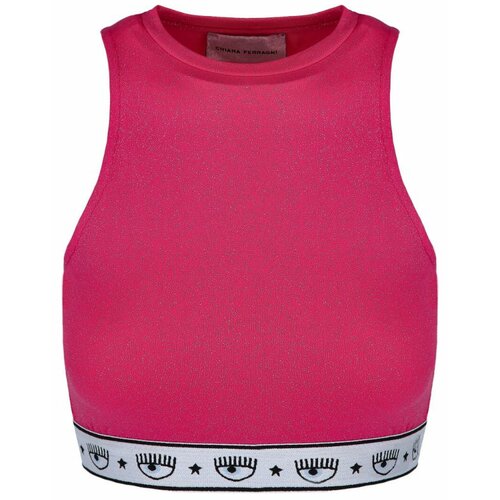 Chiara Ferragni kratak pink ženski top sa gliterom 21PE-CFTP024 PINK Slike