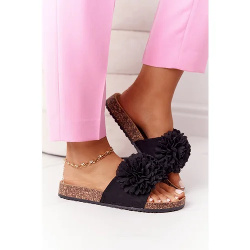 Kesi Flip-flops on cork sole, black flowerbomb