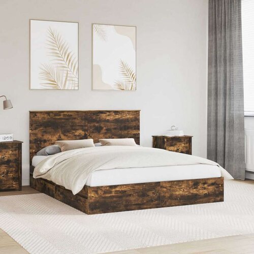  Krevet s od storage s uzglavljem Dimljeni hrast 160 x 200 cm Cene