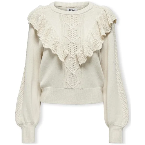 Only Puloverji Cherry LS Ruffle Knit - Birch Bež