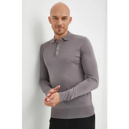 Emporio Armani Vuneni pulover za muškarce, boja: siva, lagani