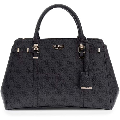 Guess Ročne torbice Leona Logo Mulit Comp Satchel Črna Cene