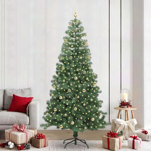 vidaXL Božično drevo med 300 LED z stojalom Zelena 240 cm PVC Cene