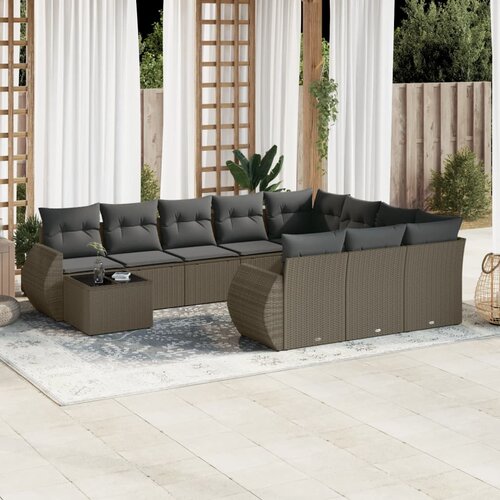 vidaXL 11-dijelni set vrtnih sofa poliratan s jastucima svijetlosivi Cene