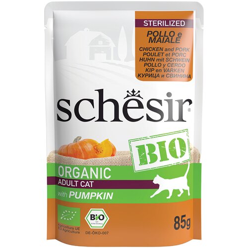 Schesir Bio Pouch 8 x 85 g - Sterilized organska piletina i organska svinjetina Slike