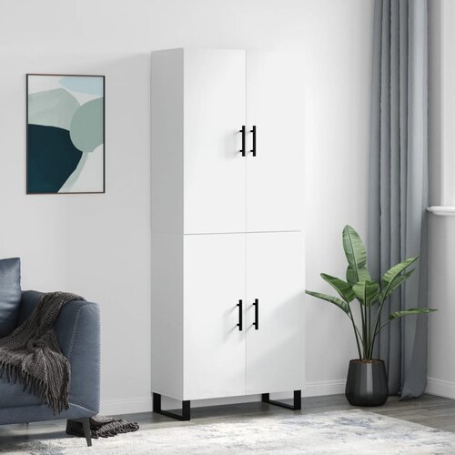 VidaXL Visoka komoda visok sijaj bela 69,5x34x180 cm inženirski les Slike