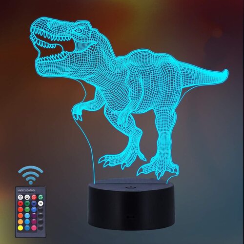 Venisymlis T-Rex Dinozaver 3D Nočna Lučka, 16 Barv, Daljinec, Rojstnodnevno Darilo Za Ljubitelje Dinozavrov, (22068170) Slike