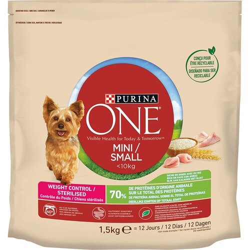 Purina One Mini Weight Control/Sterilised puran in riž - 9 kg (6 x 1,5 kg) Slike