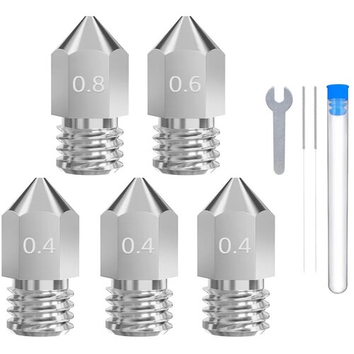 Elegoo Neptune 4 Plus/4 MAX Multi-size hardened steel nozzle pack (3pcs 0.4mm, 1pc 0.6mm, 1pc 0.8mm) Slike