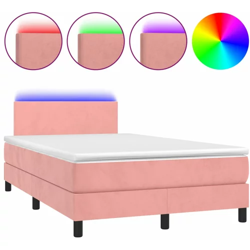 vidaXL Box spring postelja z vzmetnico LED roza 120x190 cm žamet, (21111219)