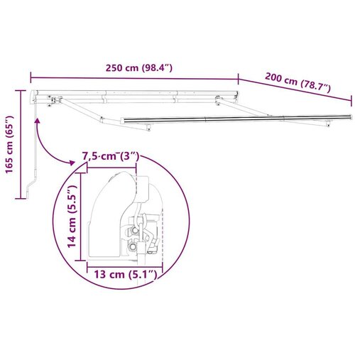  Skrovita tenda Antracit 250 x 200 cm tkanina - Antracit i bijela (antracitni okvir) 2 5 x 2 m Ručna Slike