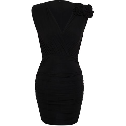 Trendyol Black Wadding Body Fitted Rose Accessory Elegant Evening Dress Cene