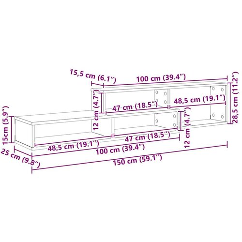  ZidniTVstalak 150x25x28 5cm Konstruirano drvo Slike