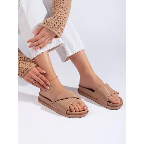 Shelvt Brown flat women's flip-flops