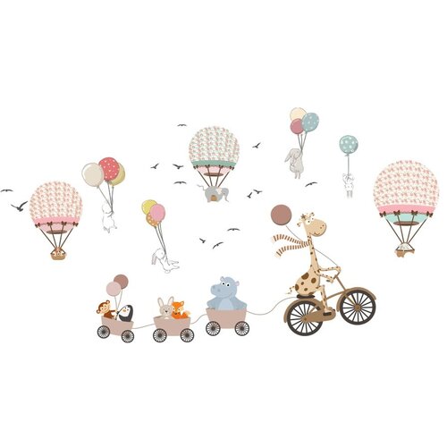 Ambiance Otro&amp;scaron;ka stenska nalepka Ambient Animals and Hot Air Balloons in the Clouds, 90 x 60 cm Slike