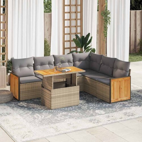 vidaXL 7-dijelni set vrtnih sofa s jastucima bež od poliratana bagrem Cijene