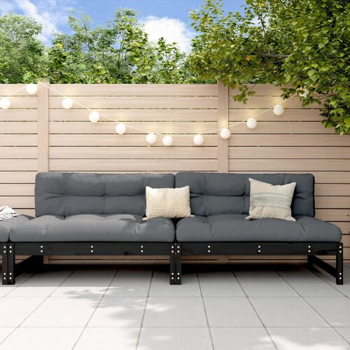 VidaXL Vrtni sredinski kavč siv 2 kosa črna 120x80 cm trdna borovina Slike