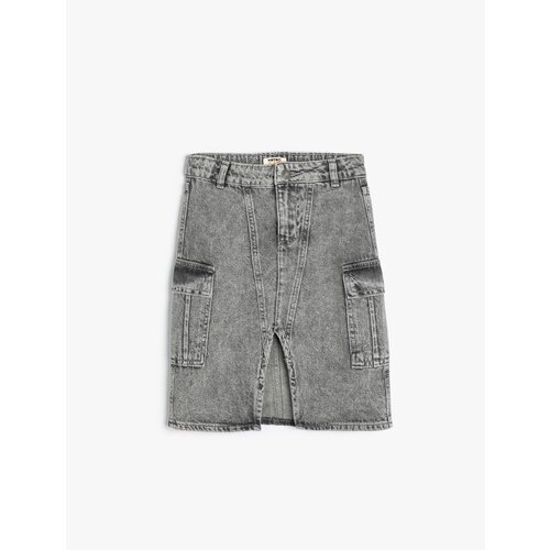  Denim Skirt Slit Detailed Flap Pocket Cotton Cene